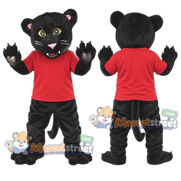 Black Panther Mascot Costume with Red Shirt