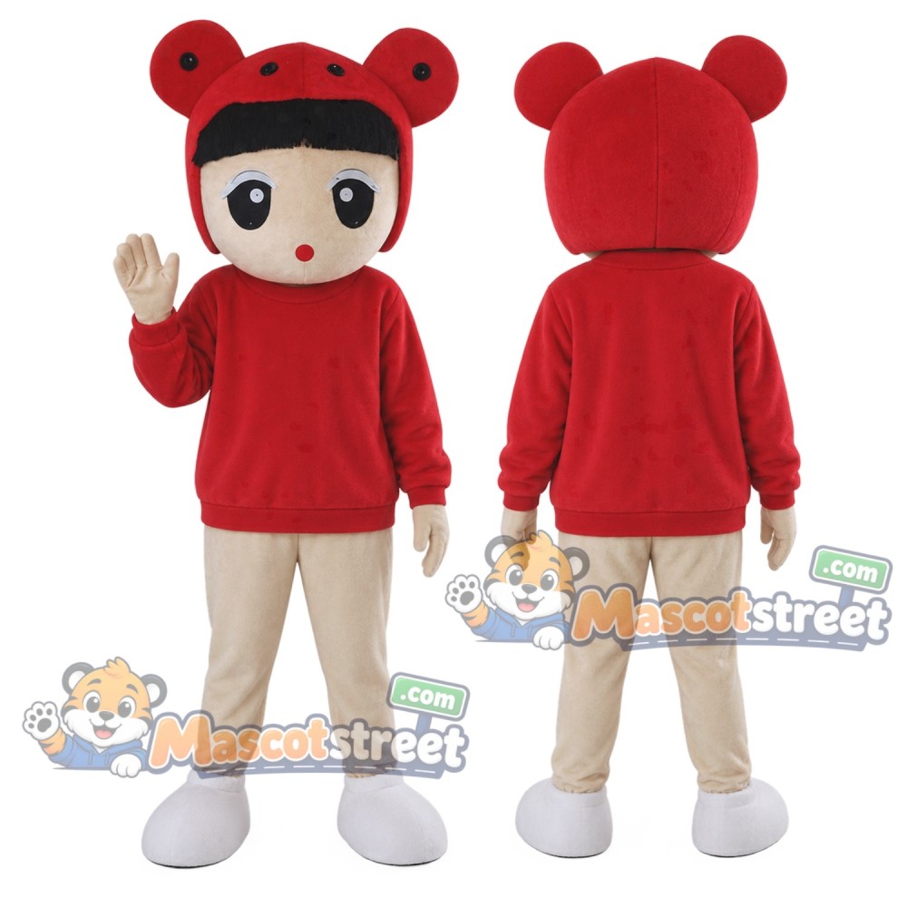 Doll Mascot Costume with Red Sweater and Red Eared Hat Doll Mascot Costume with Red Sweater and Red Eared Hat