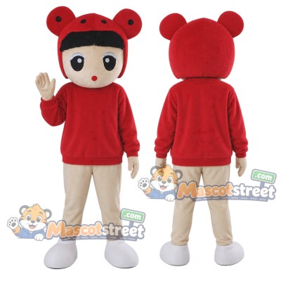 Doll Mascot Costume with Red Sweater and Red Eared Hat Doll Mascot Costume with Red Sweater and Red Eared Hat