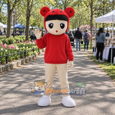 Doll Mascot Costume with Red Sweater and Red Eared Hat Doll Mascot Costume with Red Sweater and Red Eared Hat