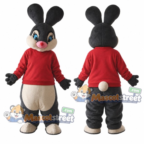 Black Rabbit Mascot Costume with Red Sweater