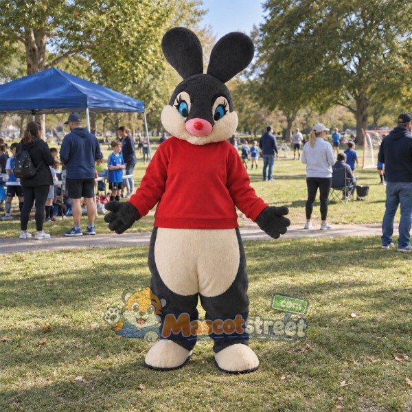 Black Rabbit Mascot Costume with Red Sweater