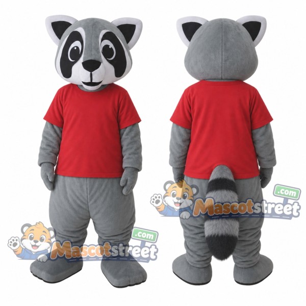 Gray Raccoon Mascot Costume with Red Shirt