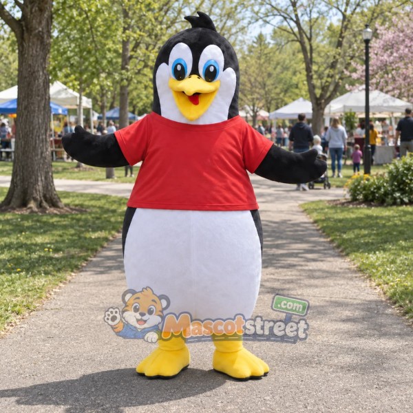 Penguin Mascot Costume with Red Shirt