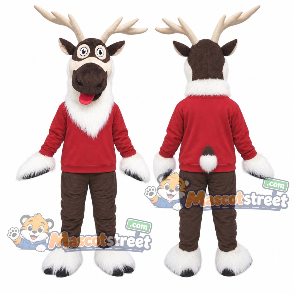 Brown Reindeer Mascot Costume with Red Shirt Brown Reindeer Mascot Costume with Red Shirt