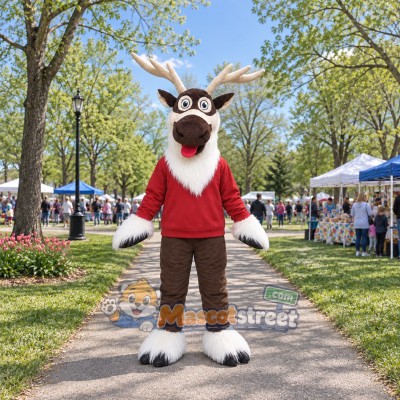 Brown Reindeer Mascot Costume with Red Shirt Brown Reindeer Mascot Costume with Red Shirt