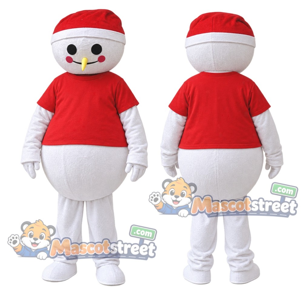 Snowman Mascot Costume with Red Shirt and Red Cap Snowman Mascot Costume with Red Shirt and Red Cap