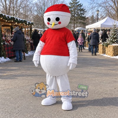 Snowman Mascot Costume with Red Shirt and Red Cap Snowman Mascot Costume with Red Shirt and Red Cap
