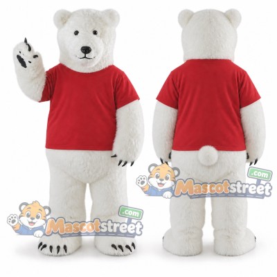 White Polar Bear Mascot Costume with Red Shirt White Polar Bear Mascot Costume with Red Shirt