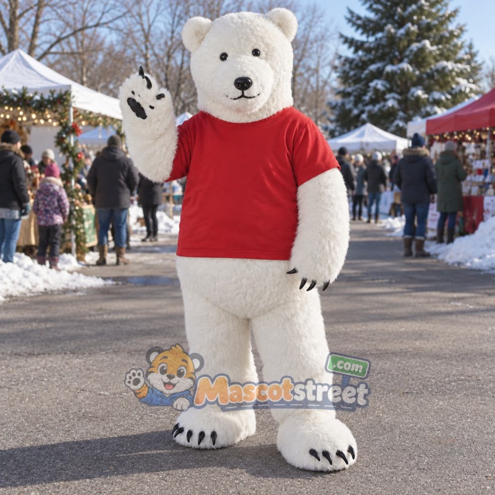 White Polar Bear Mascot Costume with Red Shirt White Polar Bear Mascot Costume with Red Shirt