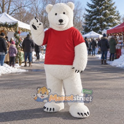 White Polar Bear Mascot Costume with Red Shirt White Polar Bear Mascot Costume with Red Shirt