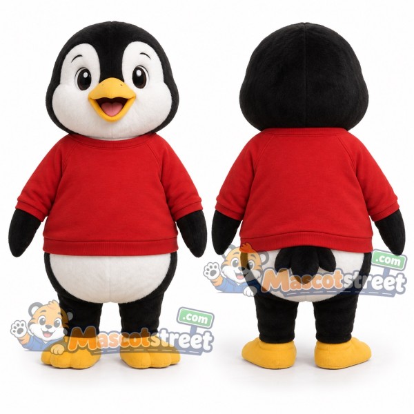Penguin Mascot Costume with Red Shirt