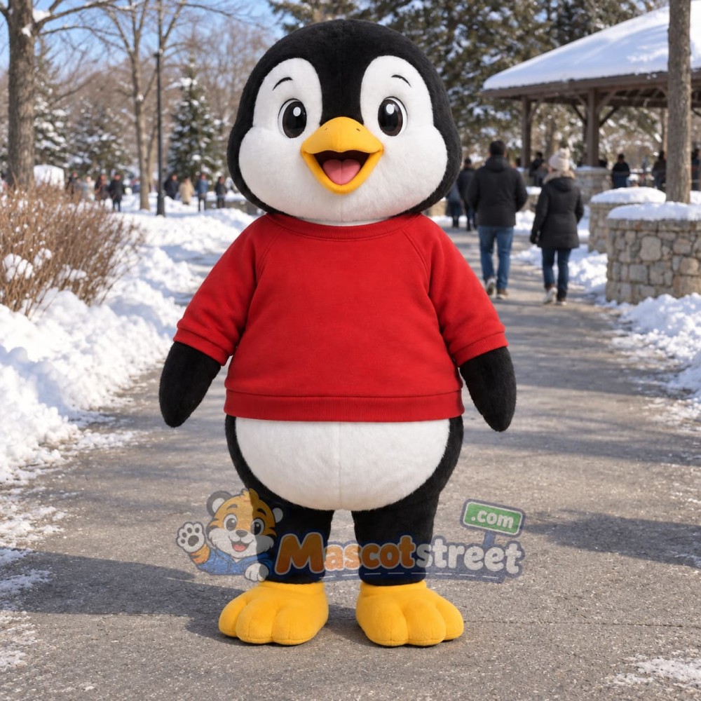 Penguin Mascot Costume with Red Shirt