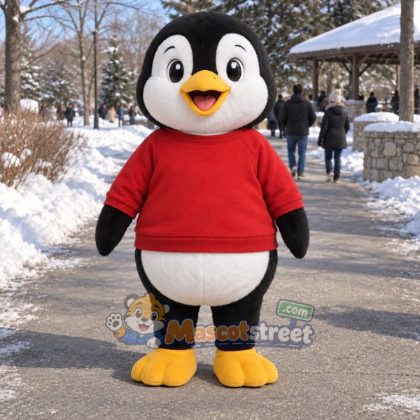 Penguin Mascot Costume with Red Shirt