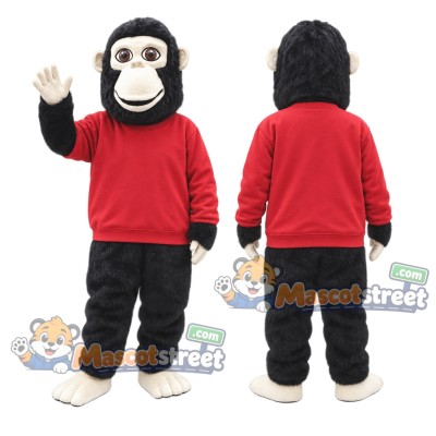 Black Chimpanzee Mascot Costume with Red Shirt Black Chimpanzee Mascot Costume with Red Shirt