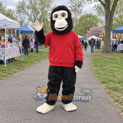 Black Chimpanzee Mascot Costume with Red Shirt Black Chimpanzee Mascot Costume with Red Shirt