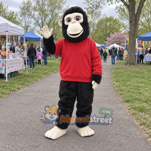 Black Chimpanzee Mascot Costume with Red Shirt