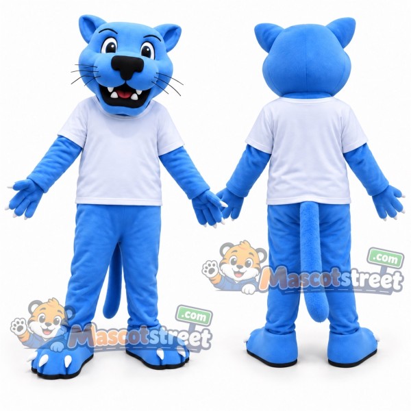 Blue Panther Mascot Costume with White Shirt