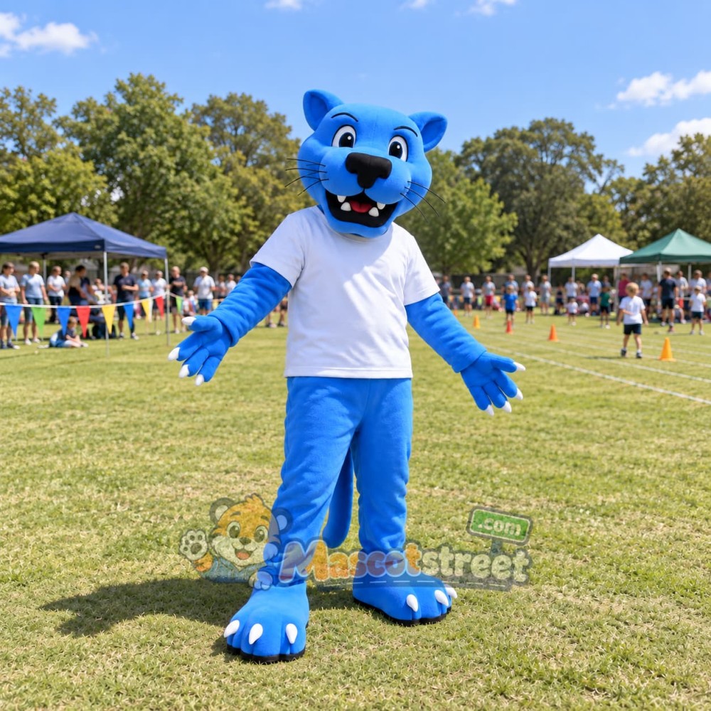 Blue Panther Mascot Costume with White Shirt