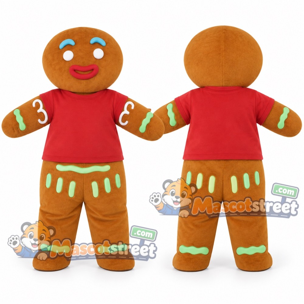 Gingerbread Person Mascot Costume with Red Shirt Gingerbread Person Mascot Costume with Red Shirt