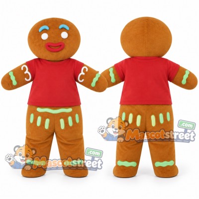 Gingerbread Person Mascot Costume with Red Shirt Gingerbread Person Mascot Costume with Red Shirt