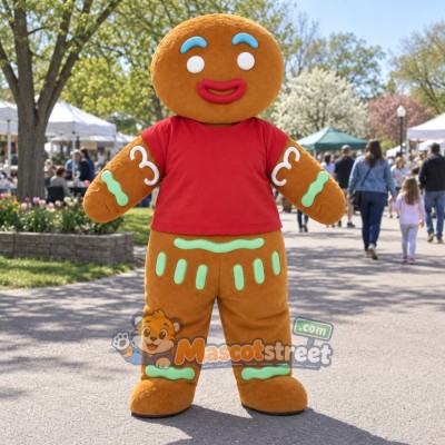 Gingerbread Person Mascot Costume with Red Shirt Gingerbread Person Mascot Costume with Red Shirt