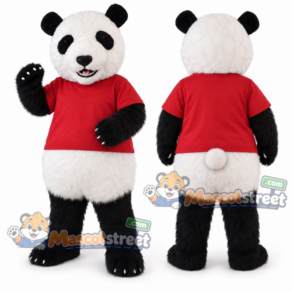 Panda Mascot Costume with Red Shirt Panda Mascot Costume with Red Shirt