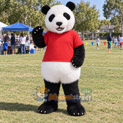 Panda Mascot Costume with Red Shirt Panda Mascot Costume with Red Shirt