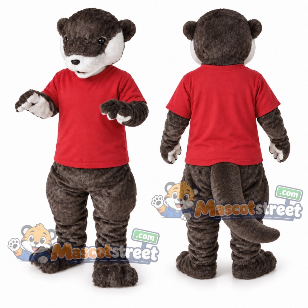 Brown Otter Mascot Costume with Red Shirt