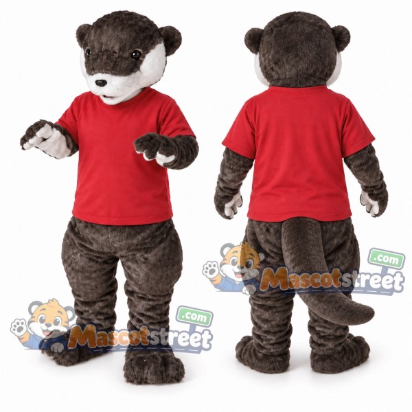 Brown Otter Mascot Costume with Red Shirt