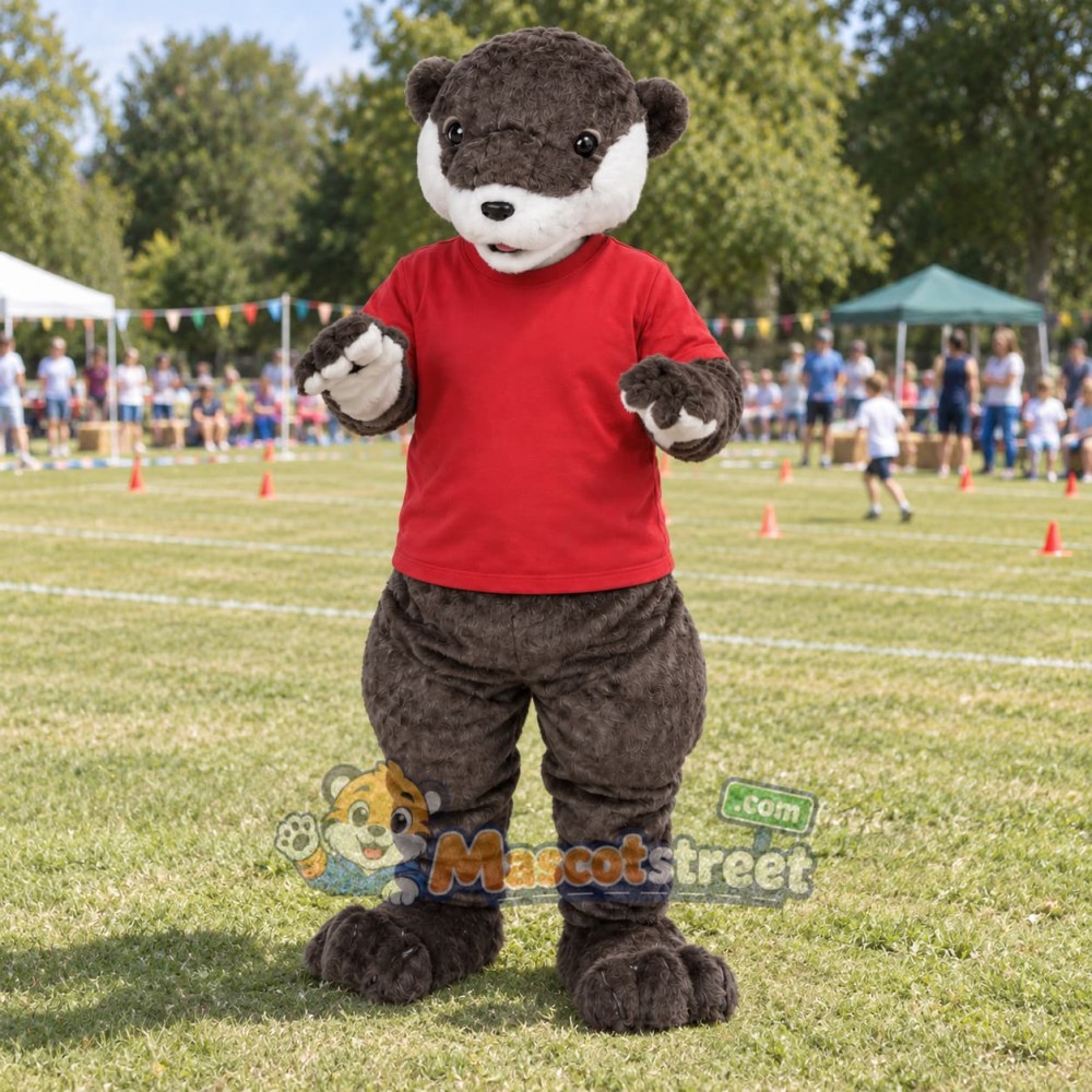 Brown Otter Mascot Costume with Red Shirt
