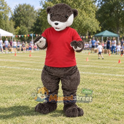 Brown Otter Mascot Costume with Red Shirt