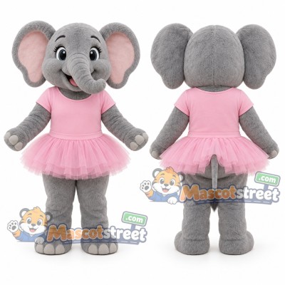 Gray Elephant Mascot Costume with Pink Dress Gray Elephant Mascot Costume with Pink Dress