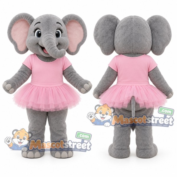 Gray Elephant Mascot Costume with Pink Dress