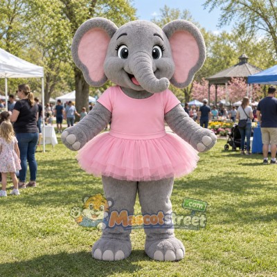 Gray Elephant Mascot Costume with Pink Dress Gray Elephant Mascot Costume with Pink Dress