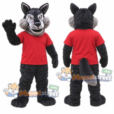 Black Wolf Mascot Costume with Red Shirt