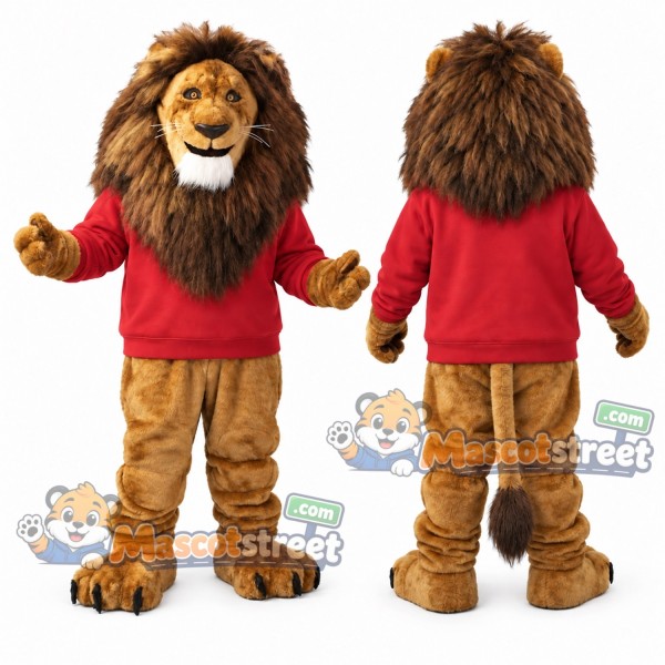 Brown Lion Mascot Costume with Red Shirt