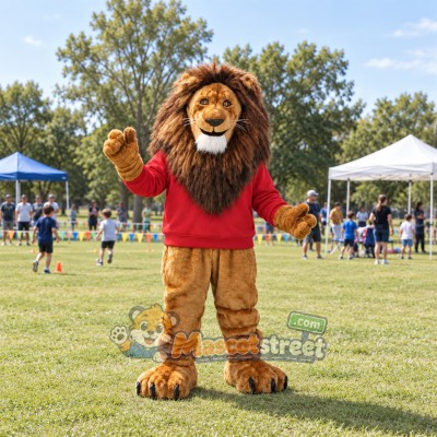 Brown Lion Mascot Costume with Red Shirt Brown Lion Mascot Costume with Red Shirt