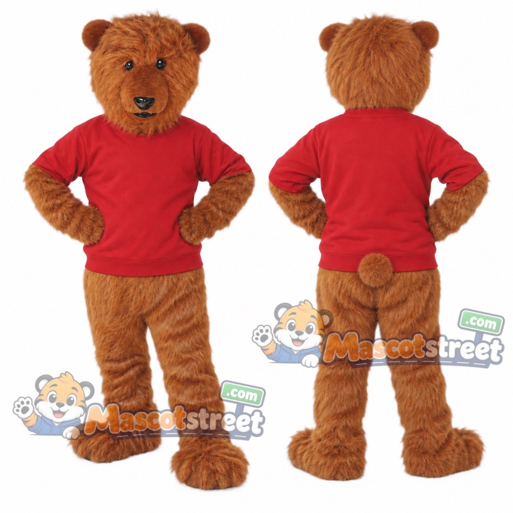Brown Bear Mascot Costume with Red Shirt