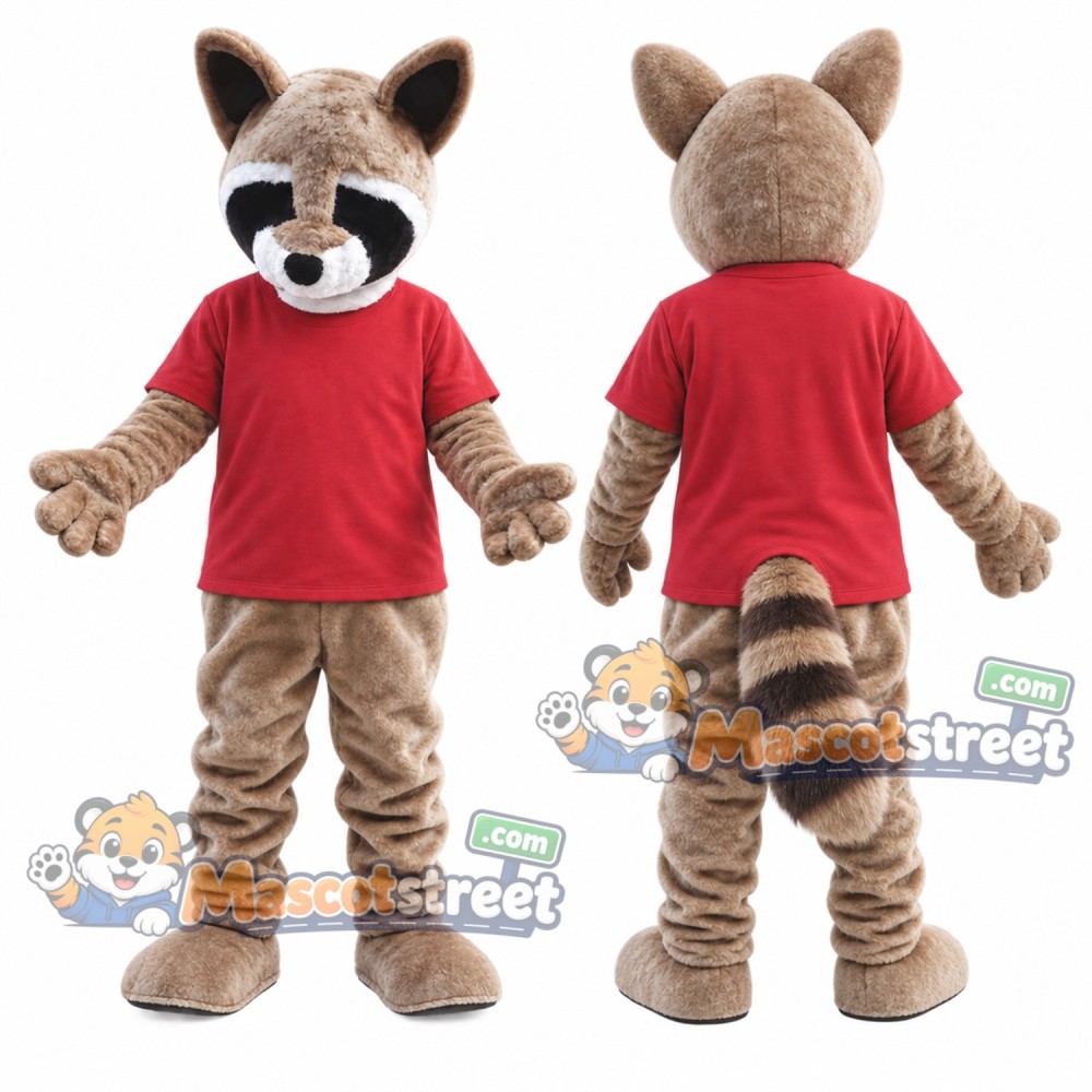 Gray Raccoon Mascot Costume with Red Shirt