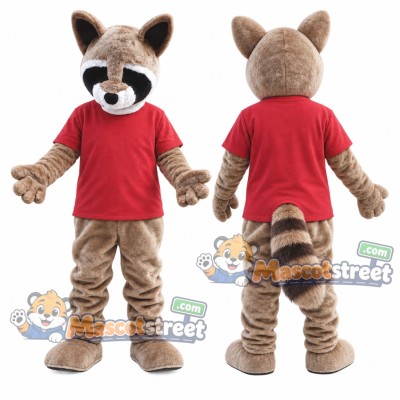 Gray Raccoon Mascot Costume with Red Shirt