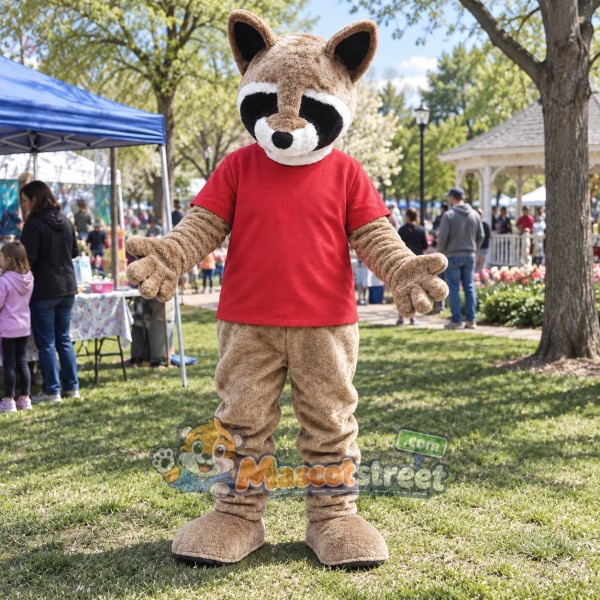 Gray Raccoon Mascot Costume with Red Shirt