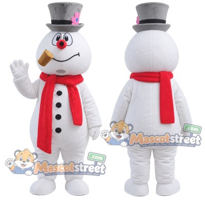 Snowman Mascot Costume with Gray Hat and Red Scarf Snowman Mascot Costume with Gray Hat and Red Scarf