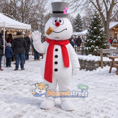 Snowman Mascot Costume with Gray Hat and Red Scarf Snowman Mascot Costume with Gray Hat and Red Scarf