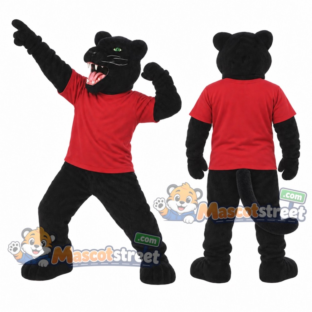 Black Panther Mascot Costume with Red Shirt Black Panther Mascot Costume with Red Shirt