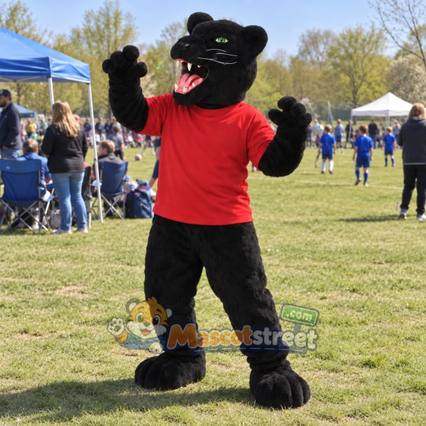 Black Panther Mascot Costume with Red Shirt