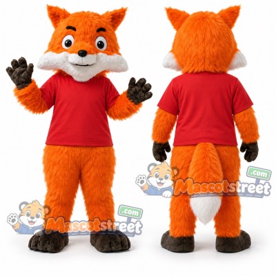 Orange Fox Mascot Costume with Red Shirt