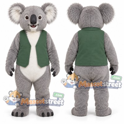 Gray Koala Mascot Costume with Green Vest Gray Koala Mascot Costume with Green Vest