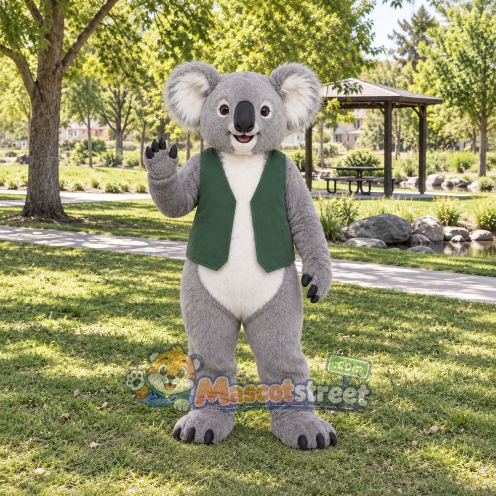 Gray Koala Mascot Costume with Green Vest Gray Koala Mascot Costume with Green Vest