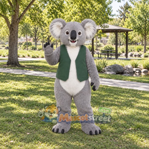 Gray Koala Mascot Costume with Green Vest